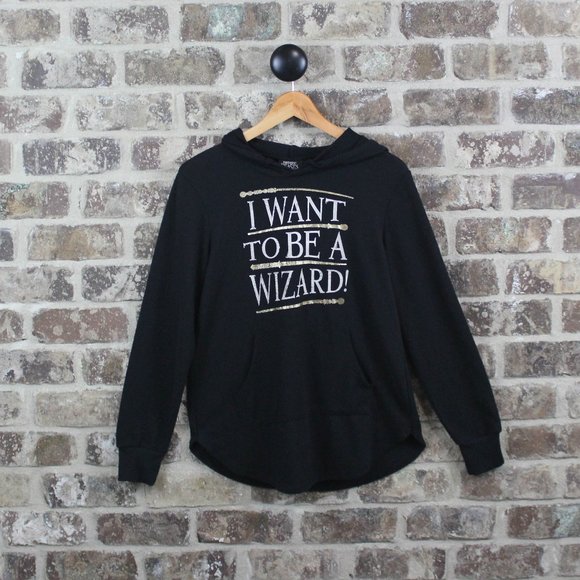 Fantastic Beast I Want to be a Wizard Black Long Sleeve Hoodie Womens S - Picture 1 of 5